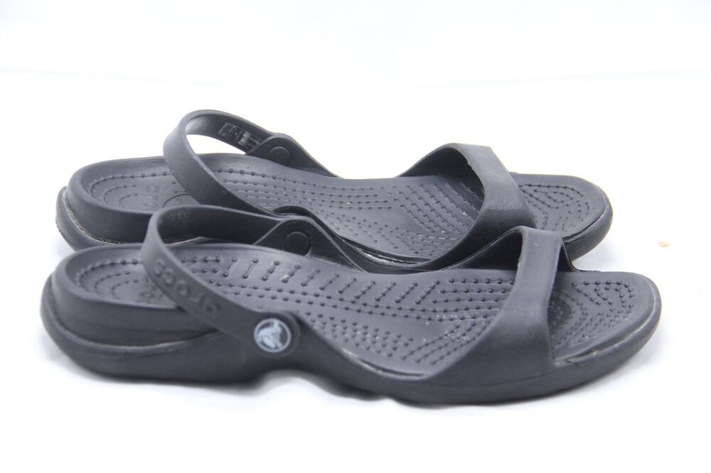 Crocs Cleo Sandals Womens Size 8 Black Strap Open Toe Wedge Slip On